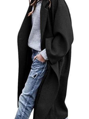 Women's Oversized Notched Collar Wool Blend Single Breast Midi Long Trench Coat