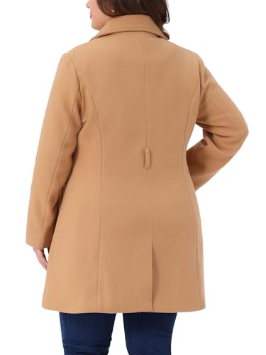 Plus Size Pea Coat for Women Lapel Long Sleeves Single Breasted Overcoat Pockets Winter Outerwear with Belt