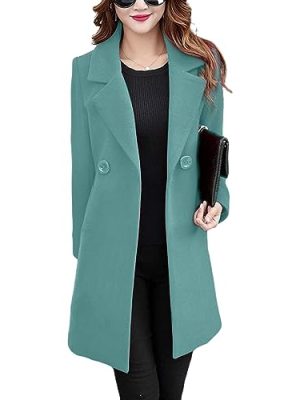 Women's Long Sleeve Slim Fit Warm Winter Wool Blend Pea Coat Overcoat