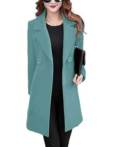 Women's Long Sleeve Slim Fit Warm Winter Wool Blend Pea Coat Overcoat