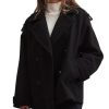 Majdan Women's Double Breasted Short Peacoat Winter Thick Wool Coat Oversized Jacket with Pockets