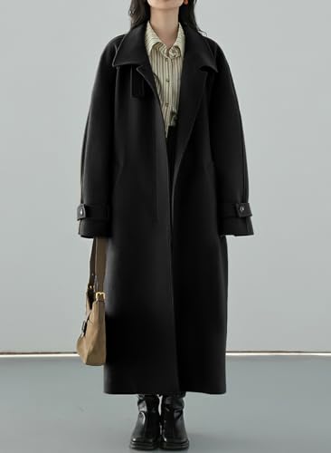 Women's Winter Hidden Single Breasted Wool Coat Raglan Sleeve Business Long Wool Overcoat