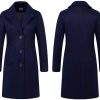 Women's Big Notch Lapel Single Breasted Mid-Long Wool Blend Coat