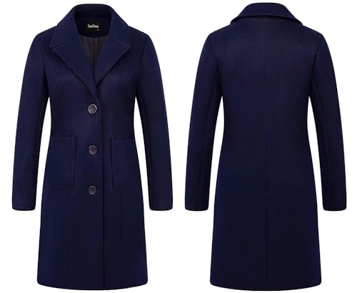 Women's Big Notch Lapel Single Breasted Mid-Long Wool Blend Coat
