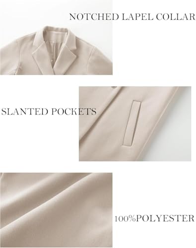 Women's Winter Pea Coat Notch Lapel Single Breasted Oversized Long Casual Wool Blend Overcoat