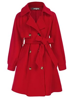 Girls Dress Coat Lapel Wool Blend Long Winter Jackets with Pockets Belt 6-14Y