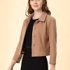 Women's Elegant Short Coat Point Collar Single Breasted Slant Pocket Peacoats