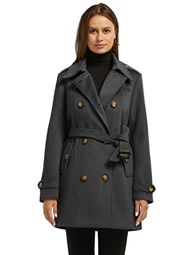 Women's Double Breasted Pea Coat Winter Mid-Long Trench Coat with Belt