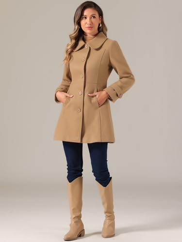 Women's Peter Pan Collar Overcoat Winter Dressy Button Single Breasted Long Coat