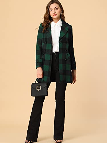 Women's 2025 Winter Notched Lapel Pea Coat Classic Buffalo Checks Double Breasted Plaid Coat