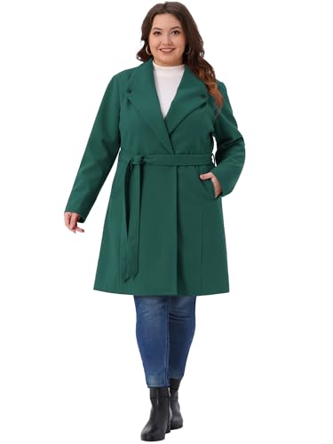Plus Size Winter Coats for Women Lapel Single Breasted Belted with Pocket Pea Coats Trench Coats