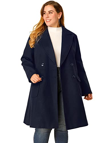 Women's Plus Size Long Winter Coats Notch Lapel Double Breasted Pea Trench Coats