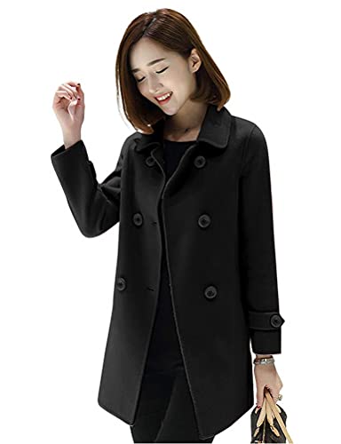 Womens Double Breasted Wool Jackets Casual Classic Fit Pea Coat Outwear