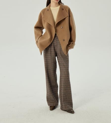 Womens Winter Stand Collar Wool Trench Coat Single Breasted Blazer Jacket Coat Loose Outerwear