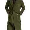 Mens Wool Blend Casual Trench Coat Notched Collar Lapel Long Jacket Double Breasted Classic Winter Overcoat