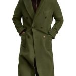 Mens Wool Blend Casual Trench Coat Notched Collar Lapel Long Jacket Double Breasted Classic Winter Overcoat