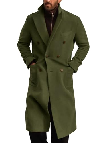 Mens Wool Blend Casual Trench Coat Notched Collar Lapel Long Jacket Double Breasted Classic Winter Overcoat
