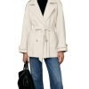 Women's Wool Blend Pea Coat Notch Lapel Double Breasted Winter Loose Short Button Belt Outerwear Jacket