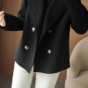 Womens Fall Winter Casual Business Wool Blend Coat Loose Double Breasted Dressy Blazer Pea Coat