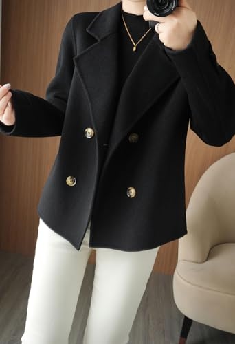 Womens Fall Winter Casual Business Wool Blend Coat Loose Double Breasted Dressy Blazer Pea Coat