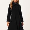 Women's Winter Coat Overcoat Lapel Collar Long Swing A Line Double Breasted Pea Coat
