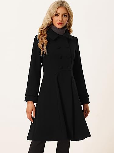 Women's Winter Coat Overcoat Lapel Collar Long Swing A Line Double Breasted Pea Coat
