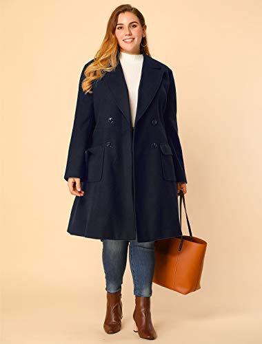Women's Plus Size Long Winter Coats Notch Lapel Double Breasted Pea Trench Coats