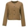 SDEER Women's Short Wool Blend Pea Coats Round Neck Long Sleeve Button Down Jackets Open Front Cropped Coat