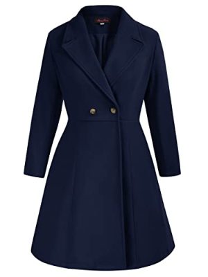 Women's Plus Size Wool Dress Coat Double Breasted Pea Coats Long Trench Coat