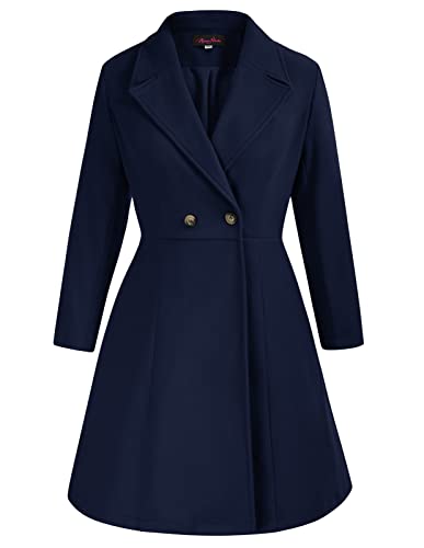 Women's Plus Size Wool Dress Coat Double Breasted Pea Coats Long Trench Coat