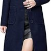 Women's Big Notch Lapel Single Breasted Mid-Long Wool Blend Coat