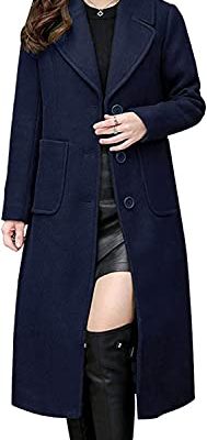 Women's Big Notch Lapel Single Breasted Mid-Long Wool Blend Coat