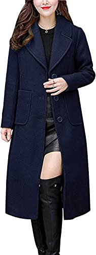 Women's Big Notch Lapel Single Breasted Mid-Long Wool Blend Coat