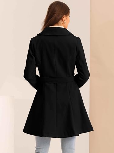 Winter Pea Coats for Women Shawl Lapel Overcoat Single Breasted Belted Long Trench Coat