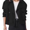 Womens Cropped Trench Coat Double Breasted Notched Lapel Pea Coats Wool Blend Jacket Outerwear