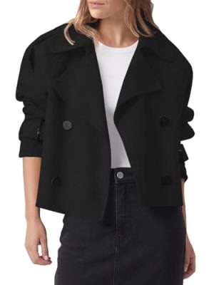 Womens Cropped Trench Coat Double Breasted Notched Lapel Pea Coats Wool Blend Jacket Outerwear