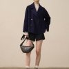 Women Cropped Wool Pea Coats Notched Lapel Double Breasted Crop Woolen Trench Coat Short Jackets with Pockets