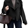 Womens Cropped Pea Coat Double Breasted Dressy Casual Notched Lapel Wool Blend Overcoat with Belt