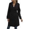 Mid Long Trench Coat for Women Double Breasted Classic Lapel Windproof Overcoat Fashion Outerwear with Belt