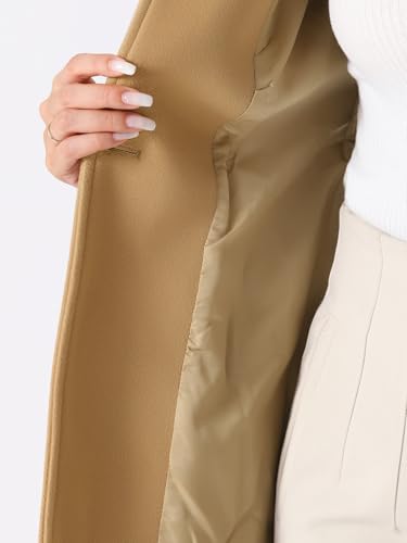 Women's Winter Pea Coat Mid-Long Single Breasted Turndown Collar Outerwear with Pockets
