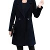 Womens Elegant Notched Collar Button Wool Blend Solid Long Pea Coat Overcoat