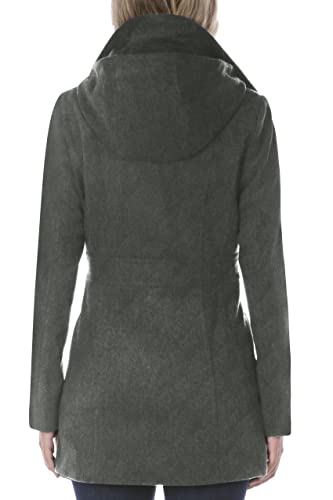 Women's Soft Wool Blend Peacoat – Double Breasted Winter Coat with Detachable Hood