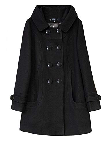 Women's Warm Double Breasted Wool Pea Coat Trench Coat Jacket with Hood