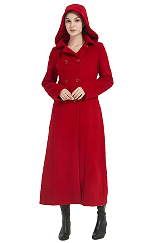 Women's Double Breasted Maxi Long Winter Wool Trench Coat Hooded Thick Warm Overcoats