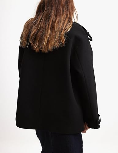 Majdan Women's Double Breasted Short Peacoat Winter Thick Wool Coat Oversized Jacket with Pockets