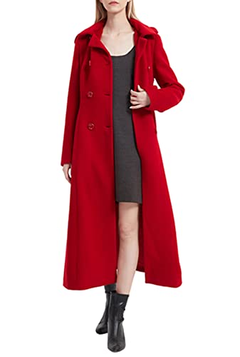 Women's Double Breasted Maxi Long Winter Wool Trench Coat Hooded Thick Warm Overcoats