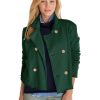 Women's Cropped Pea Coat Notched Lapel Double Breasted Trench Overcoat Blazer Jacket with Pockets