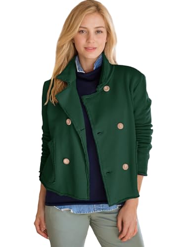 Women's Cropped Pea Coat Notched Lapel Double Breasted Trench Overcoat Blazer Jacket with Pockets