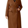Women's Plus Size Wool Pea Coat Double Breasted Notch Lapel Collar Fall Winter Classic Long Trench Coat