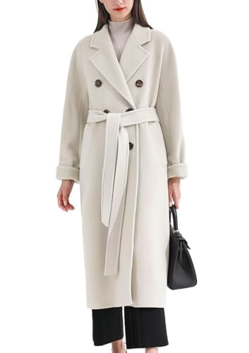 Women's Winter Double Breasted Wool Coat Business Casual Midi Long Winter Trench Coat with Belt